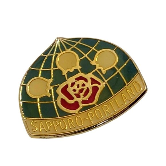 Other - Vintage Sapporo Portland Rose Lapel Pin Sister Cities Japan Oregon USA
